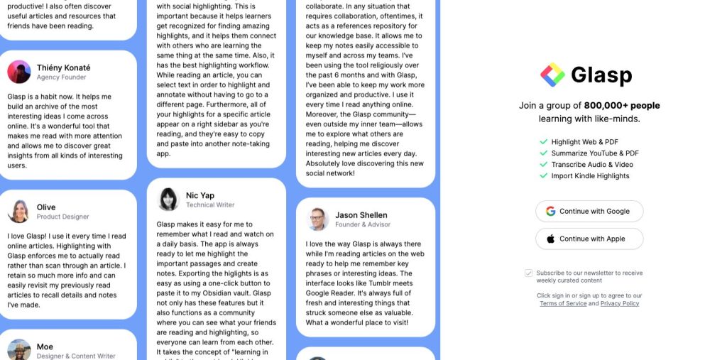 Googleのログインをする。Glaspの画面