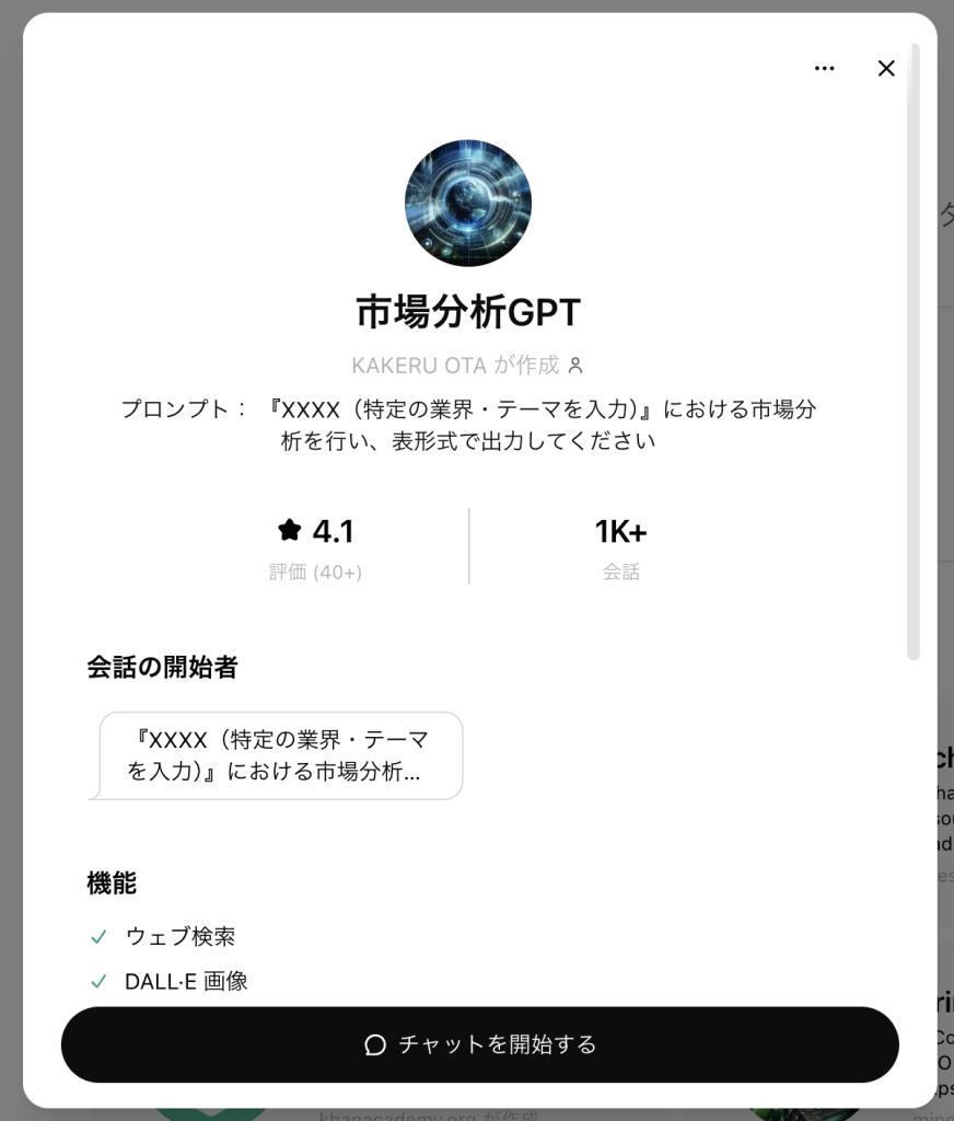 市場分析GPTの説明